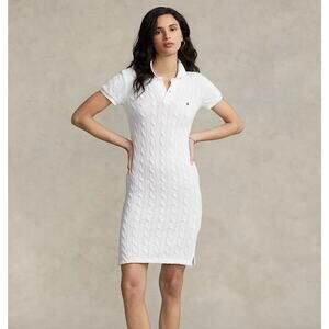 Polo Ralph Lauren Cable-Knit Cotton Polo Dress White XS Short Sleeve Skinny Fit